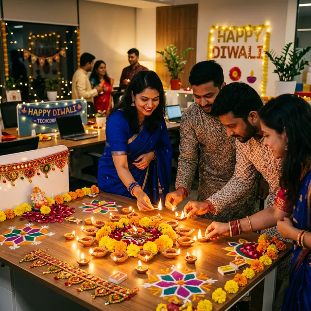 Lighting diyas & making rangoli